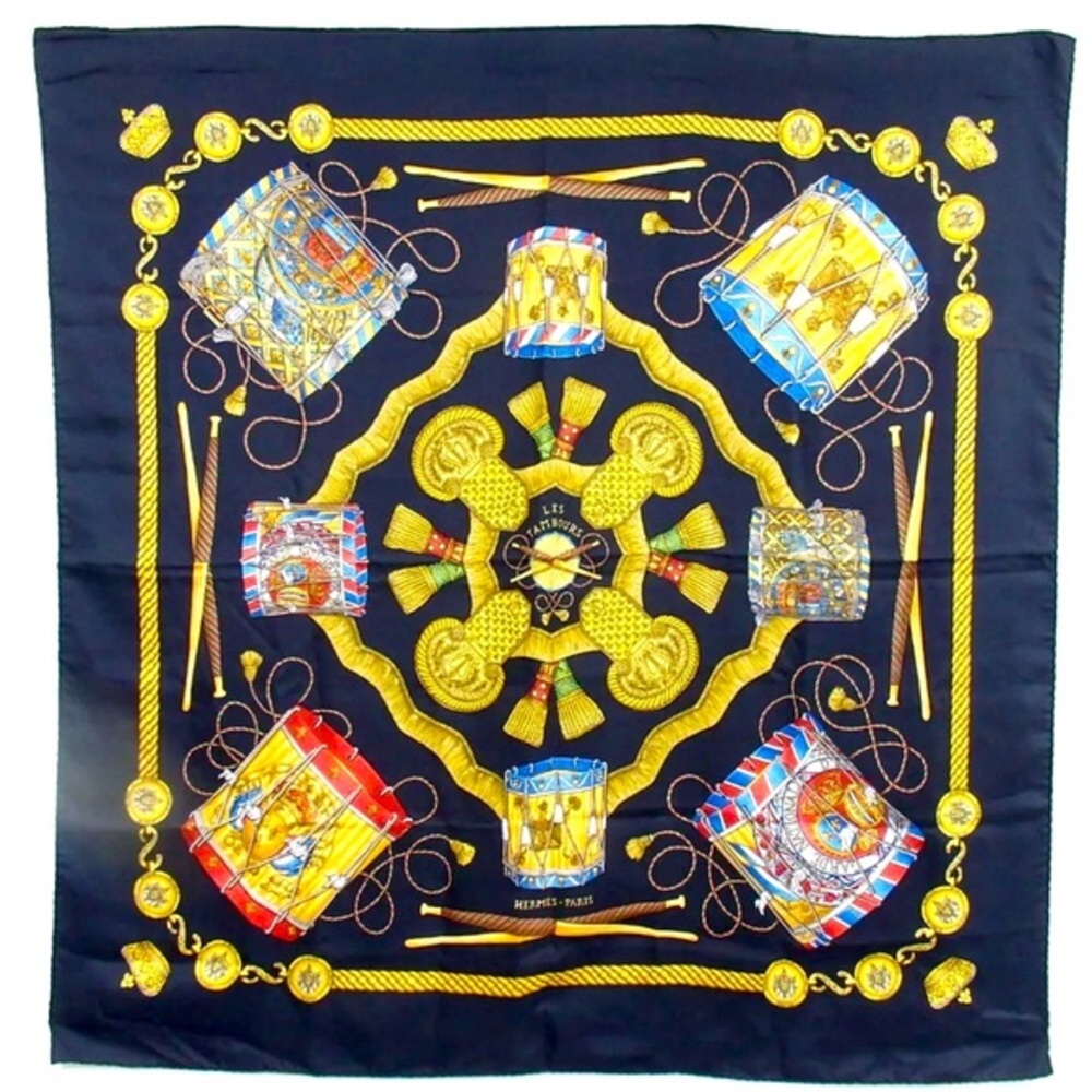 HERMES CARRE90 Les Tambourine Silk Scarf like new condition luxury fashion